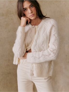 Sezane Magda cream wool knit cardigan small